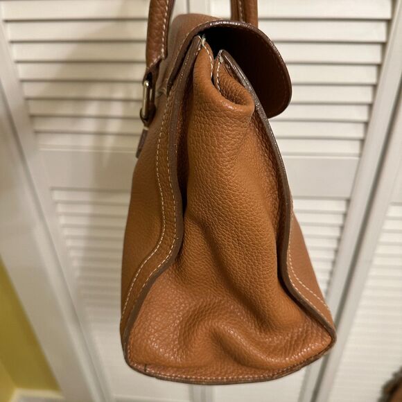 Vintage Dooney & Bourke Flap Lock Pebble Leather Satchel Chestnut Brown - Picture 4 of 9